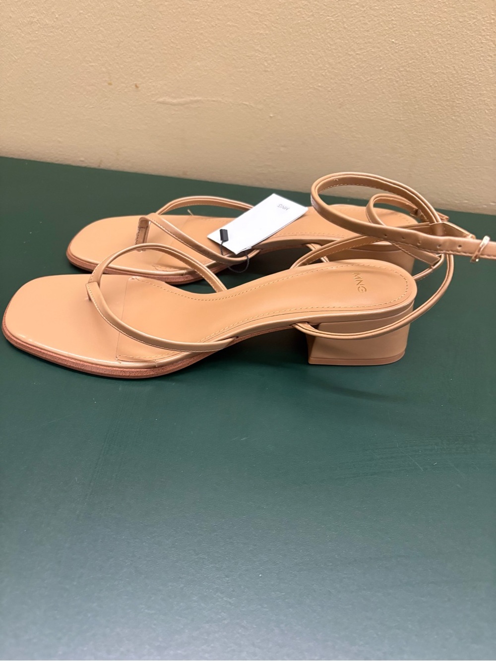 Mango Beige Strappy Block Heel Sandals